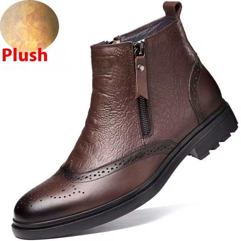 Zapatos de cuero de caña alta Zapatos que aumentan la altura 46 Botines Brogue de moda