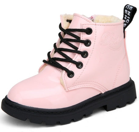 Zapatos de invierno para niños, botas Martin impermeables de cuero PU, botas de nieve para niños