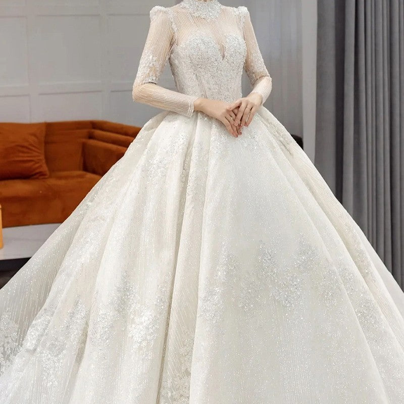 Vestido de novia ligero vintage francés de manga larga