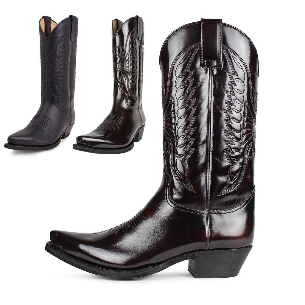 Bota de vaquero occidental de tacón alto puntiagudo bordada para hombres y mujeres europeos y americanos