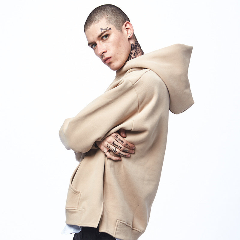 Suéter masculino y masculino otoño nuevo color más terciopelo oversize fuera del hombro Sudadera con capucha para hombre marea