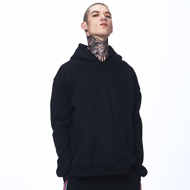 Suéter masculino y masculino otoño nuevo color más terciopelo oversize fuera del hombro Sudadera con capucha para hombre marea