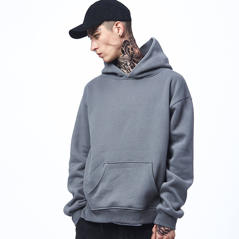 Suéter masculino y masculino otoño nuevo color más terciopelo oversize fuera del hombro Sudadera con capucha para hombre marea