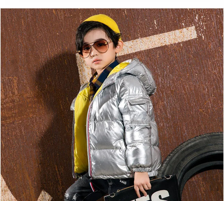 Chaqueta de plumón brillante para niños, chaqueta de invierno