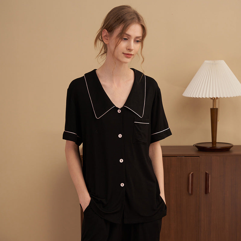 Women's Fashion Peter Pan Collar Modal Short-sleeved Shorts Two-piece Set