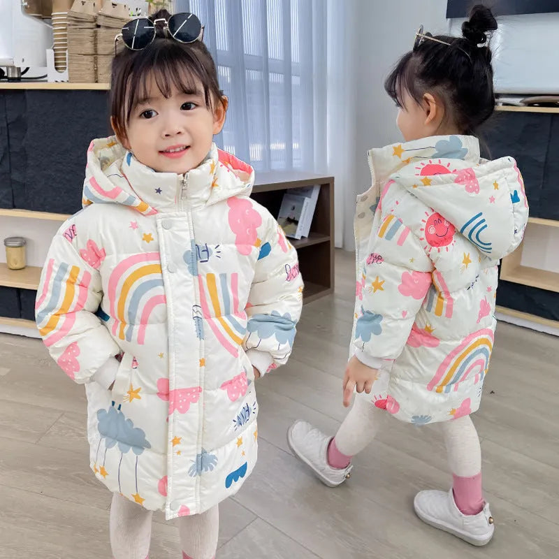 Chaqueta de plumón para niños de nuevo estilo, largo medio, bonito algodón