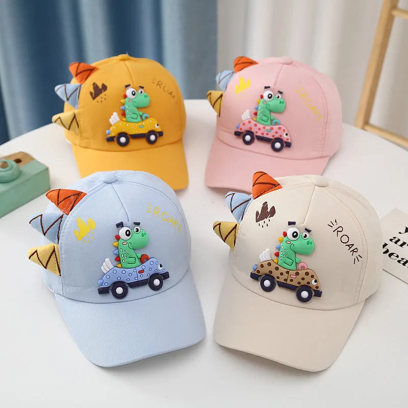 Gorra con visera de coche de dinosaurio, bordado de niños y niñas de estilo coreano