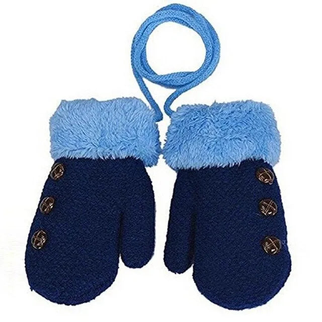 Guantes para niños Guantes de punto y terciopelo Engrosamiento de doble capa con cordón