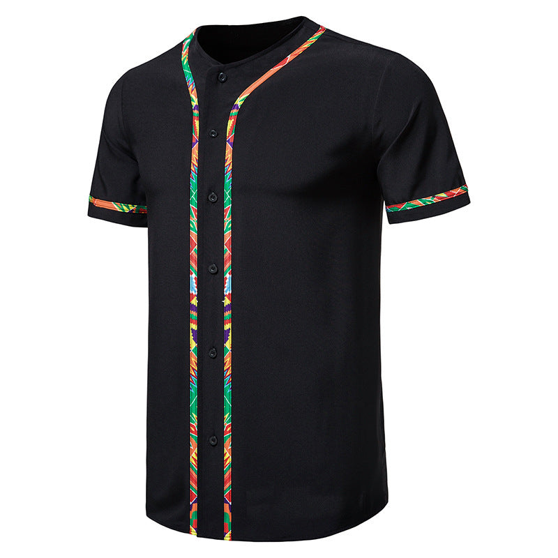 Men's Short-sleeved Shirt Multicolor Printing Round Neck