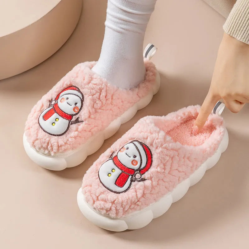 Lindas zapatillas de muñeco de nieve invierno interior cálido felpa suela gruesa antideslizante casa zapatilla zapatos