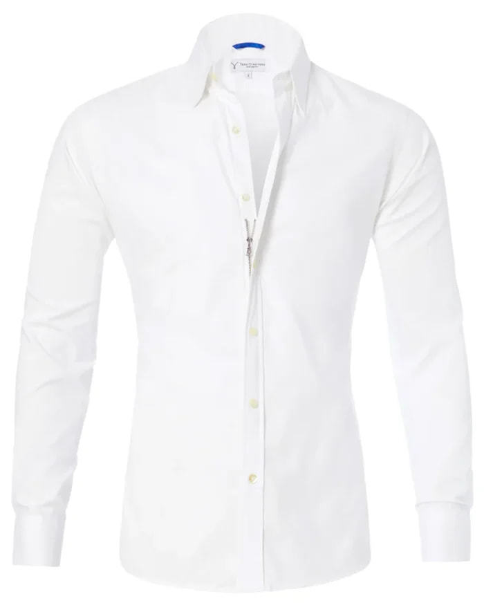 Camisa de manga larga con cremallera y tops con solapa de moda con diseño de botones para ropa de hombre