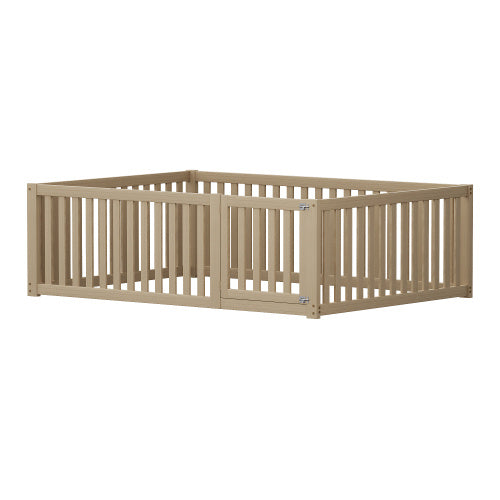 Kinderbett 140 X 200 Holzboden Bettrahmen Mit Zaun Und Tur Holzfarbe