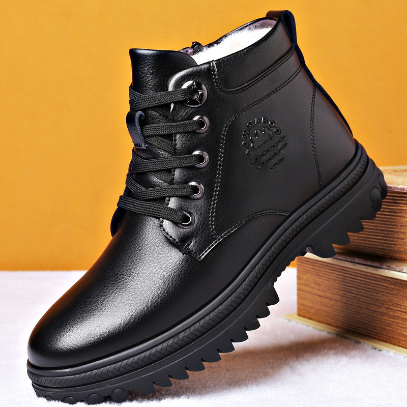 Zapatos de algodón de invierno Lana espesada de cuero para hombres