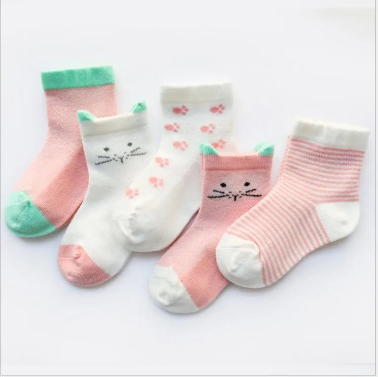 Calcetines para niños Pack de 5 colores Calcetines de algodón transpirables de verano para niños y niñas