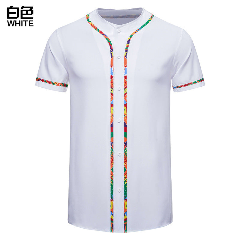 Men's Short-sleeved Shirt Multicolor Printing Round Neck