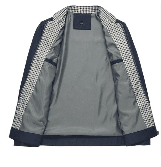 J16-Chaqueta de primavera y otoño para hombre, abrigo fino informal de negocios de mediana edad, chaqueta con cuello levantado