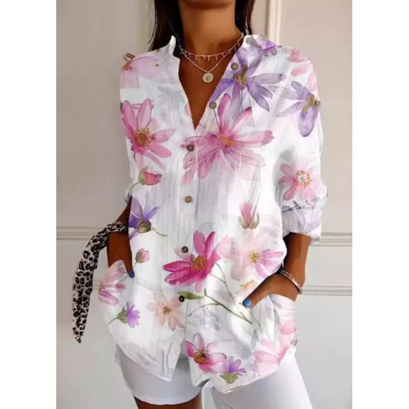 New Women's Long Sleeved Shirt For Summer Fashion, 3D Printed Shirt With Floral Pattern