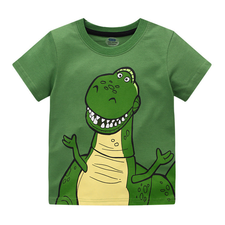 Camiseta de manga corta con bordado y estampado de dibujos animados para niños de verano