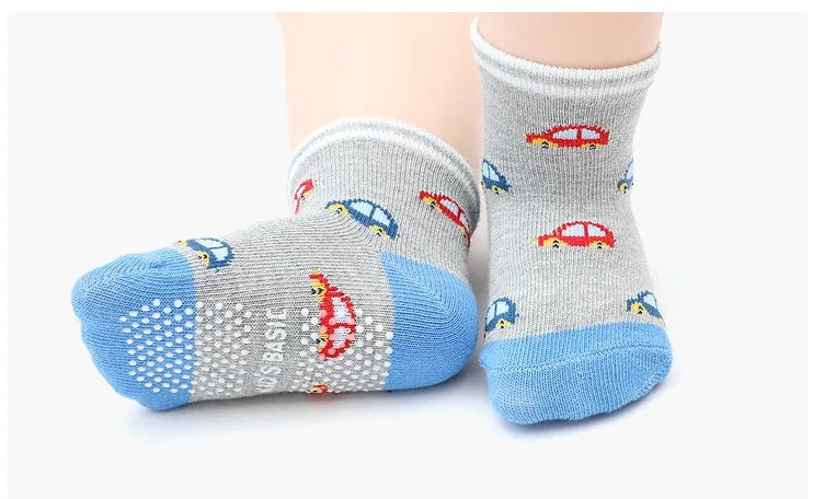 Calcetines antideslizantes para interiores para niños, calcetines antideslizantes para el suelo con dibujos animados