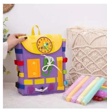 Sac à dos avec boucles et jouets d'activité d'apprentissage pour les tout-petits développent des compétences de base