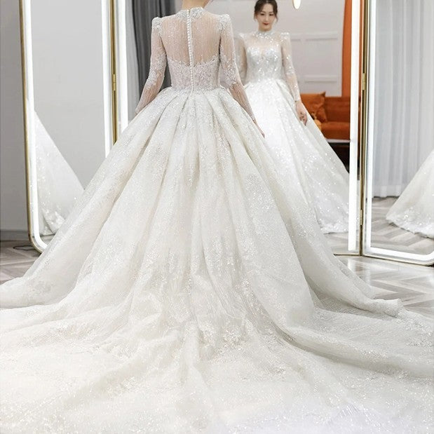 Vestido de novia ligero vintage francés de manga larga