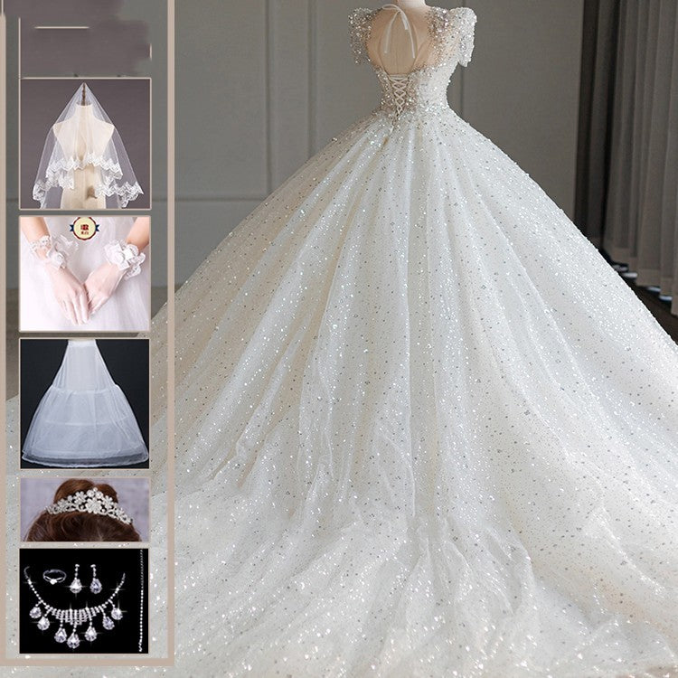 Nuevo hilo principal para novias, cola grande, textura princesa mayor, hilo pequeño para exteriores
