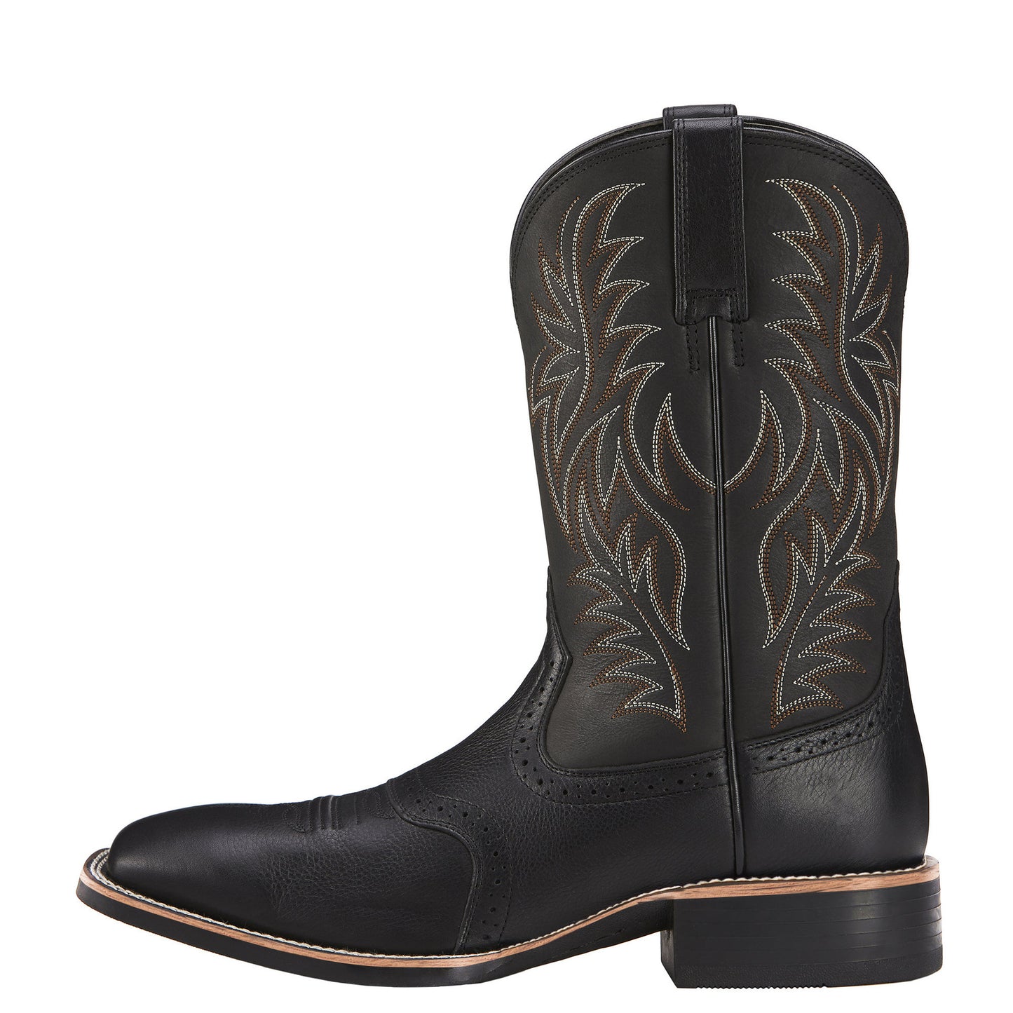 Bota de vaquero occidental con cabeza ancha y costura con grabado vintage y bordado alto