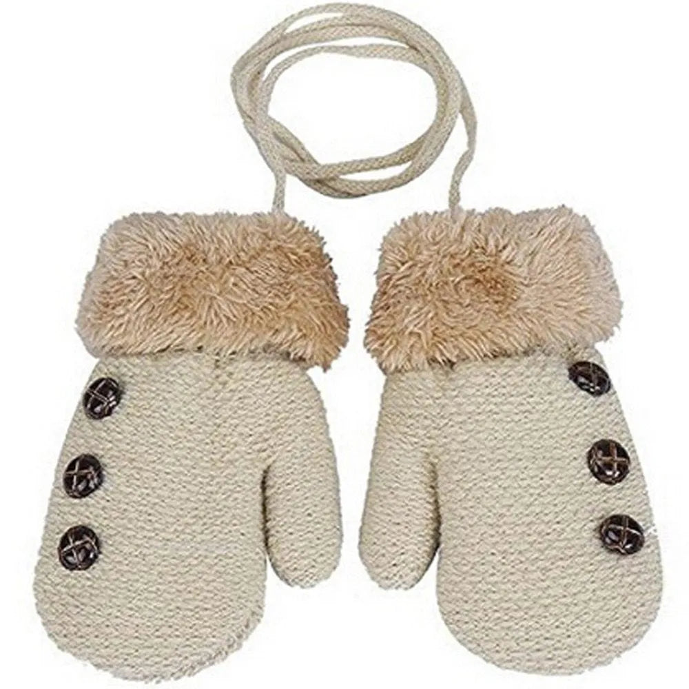 Guantes para niños Guantes de punto y terciopelo Engrosamiento de doble capa con cordón