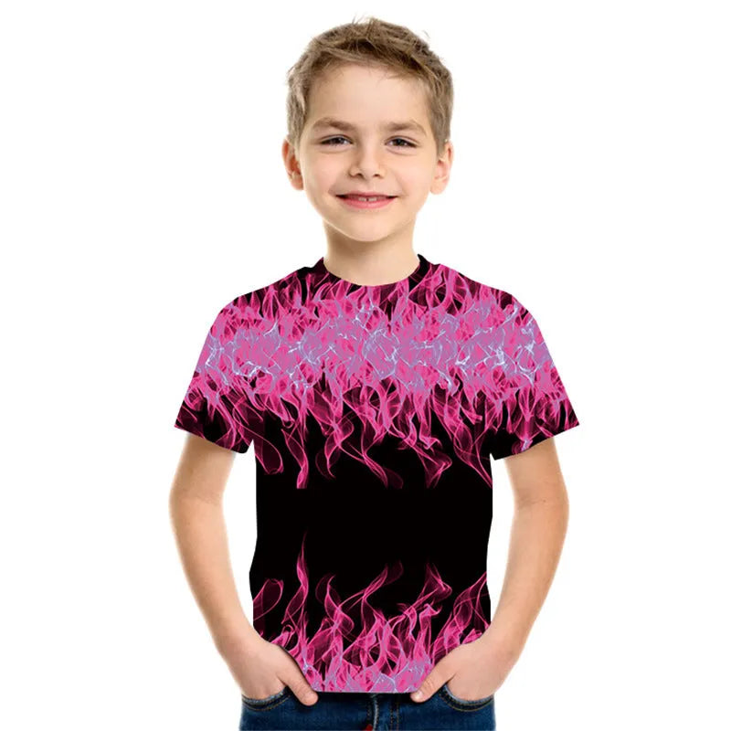 Camiseta de manga corta con estampado 3D de llamas de tres colores para niño nueva