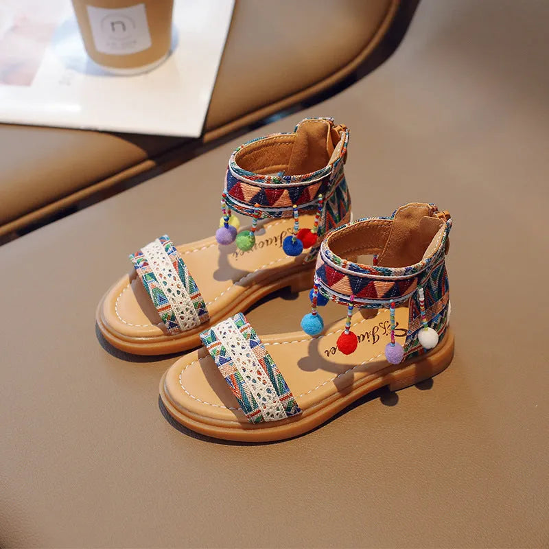 Sandalias de vacaciones de estilo étnico y extranjero para niñas