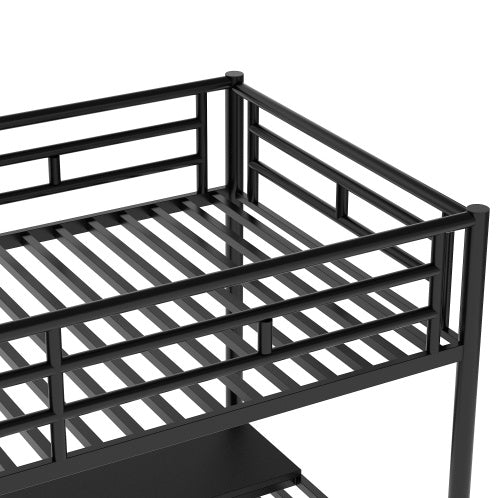 Cama alta de metal con escritorio, sin somier, tamaño individual, color negro