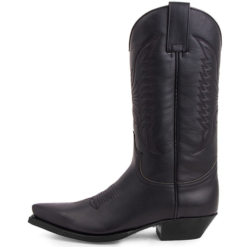 Bota de vaquero occidental de tacón alto puntiagudo bordada para hombres y mujeres europeos y americanos
