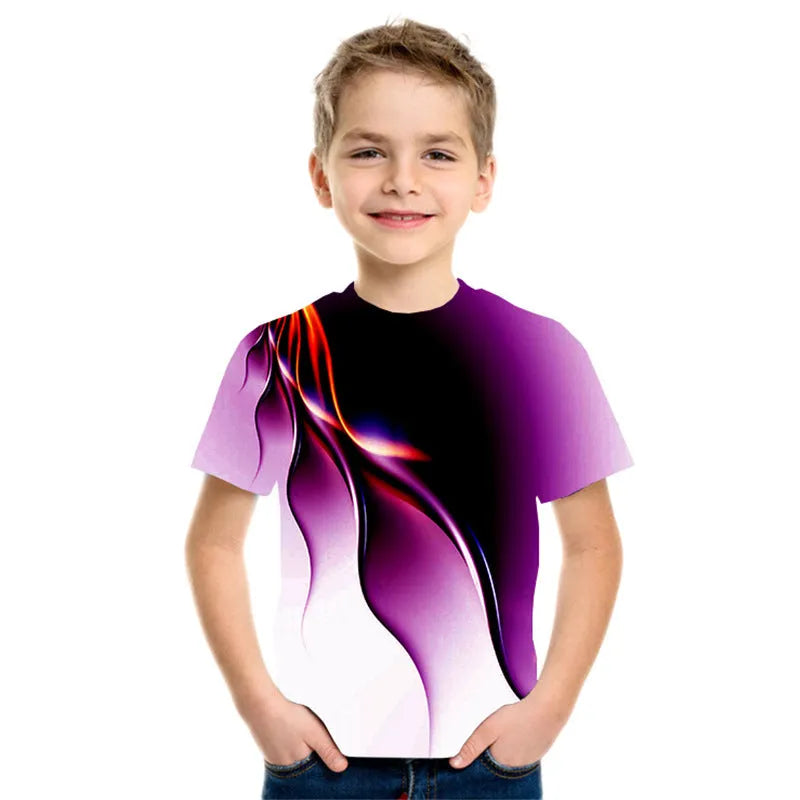 Camiseta de manga corta con estampado 3D de llamas de tres colores para niño nueva