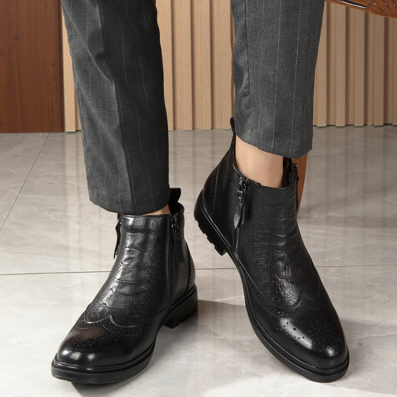 Zapatos de cuero de caña alta Zapatos que aumentan la altura 46 Botines Brogue de moda