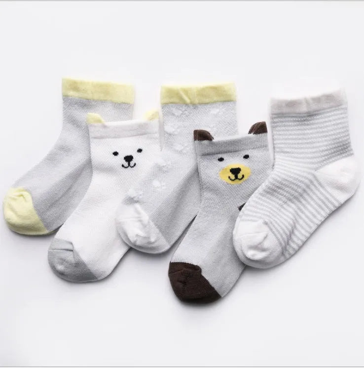 Calcetines para niños Pack de 5 colores Calcetines de algodón transpirables de verano para niños y niñas