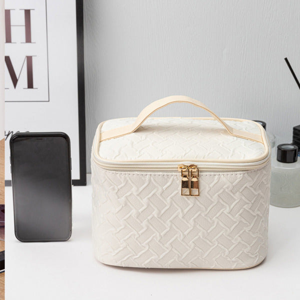 Bolsa de maquillaje portátil de viaje de gran capacidad blanca
