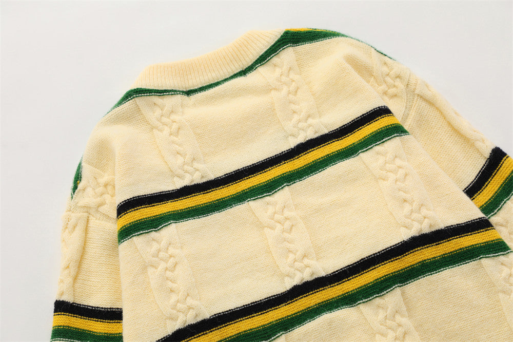 Men's Loose Striped Lapel Cardigan Sweater