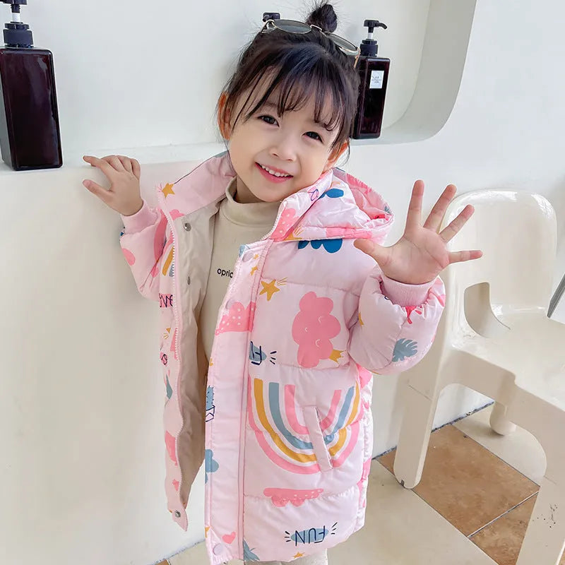 Chaqueta de plumón para niños de nuevo estilo, largo medio, bonito algodón