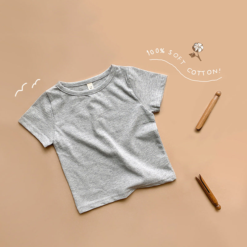 Conjunto de camiseta de manga corta con cuello redondo, color liso, para niños pequeños