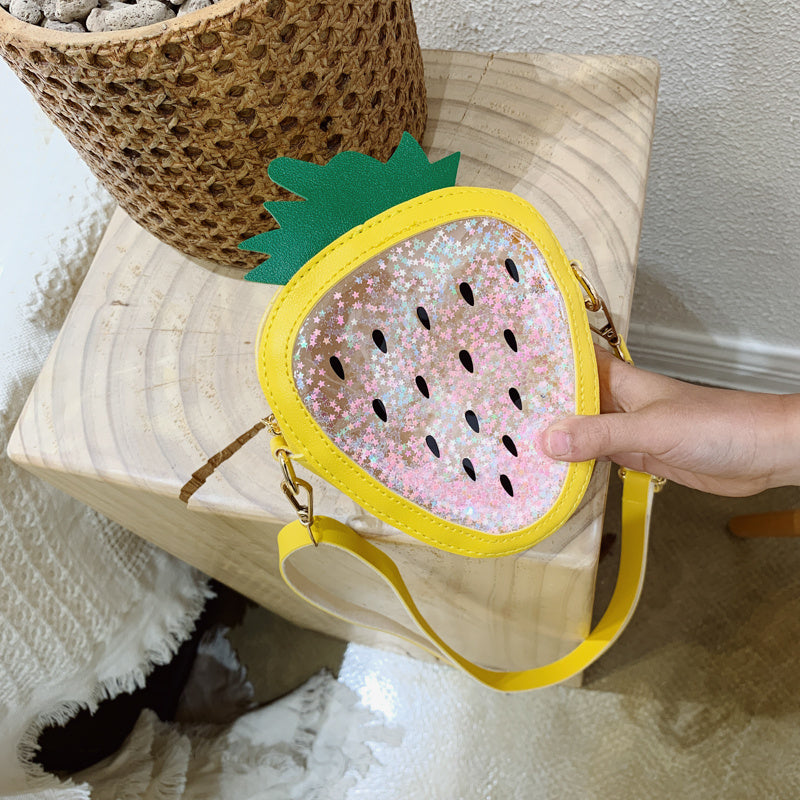 Bolso de verano para niños con diseño de piña y fresa, de un solo hombro
