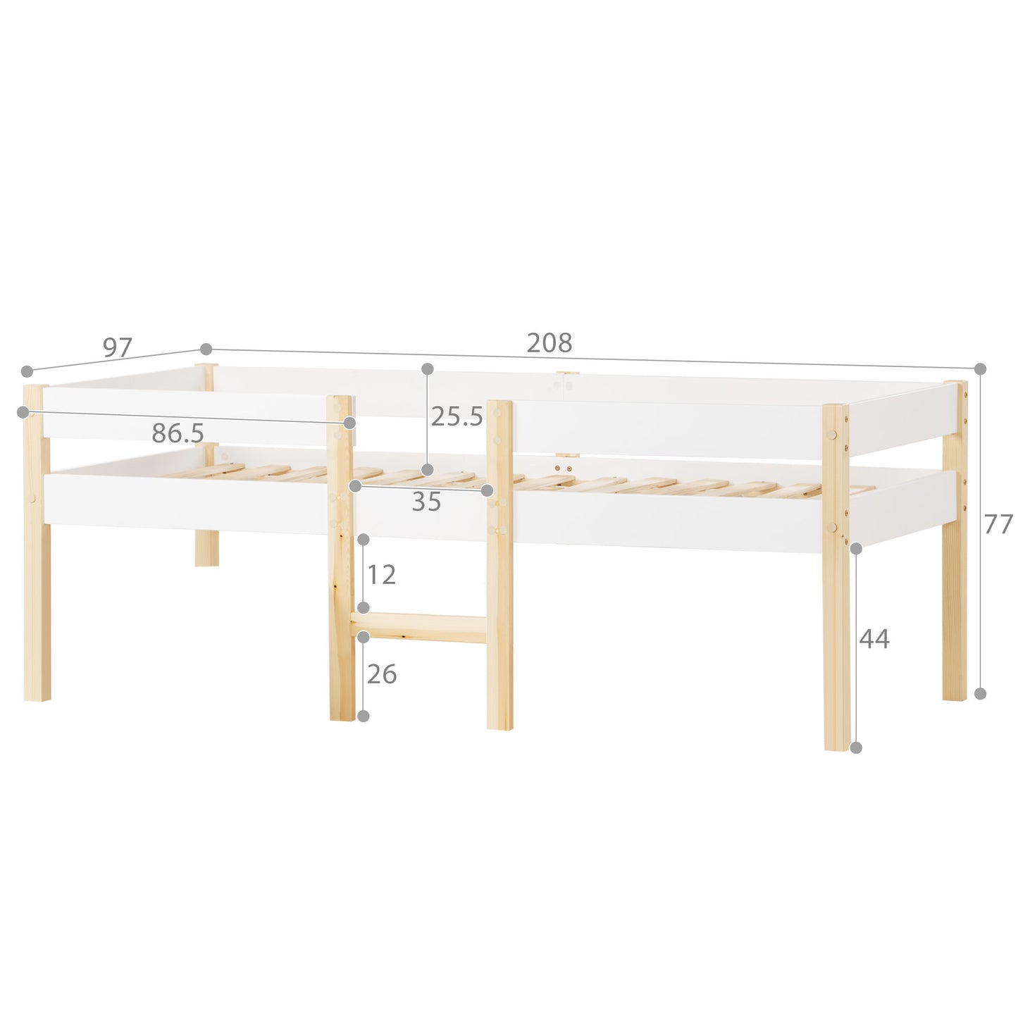 Cama infantil de pino de 90 x 190 cm