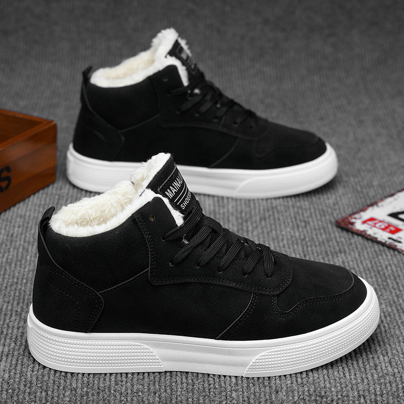 Zapatos de algodón deportivos de moda informal con forro polar cálido de invierno de talla grande para hombre