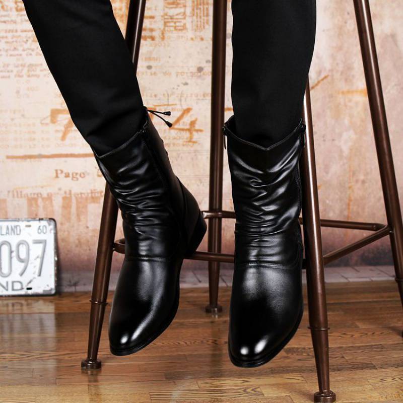 Botas de hombre puntiagudas de cuero de moda británica