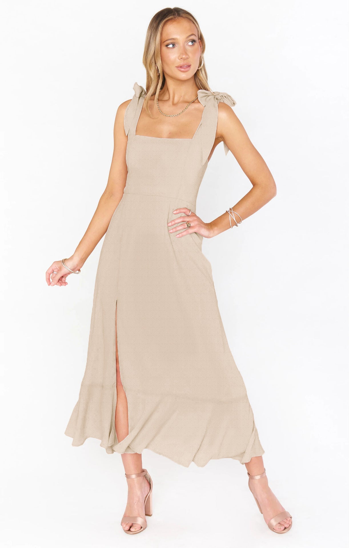 Vestido de color liso para mujer, estilo informal y elegante
