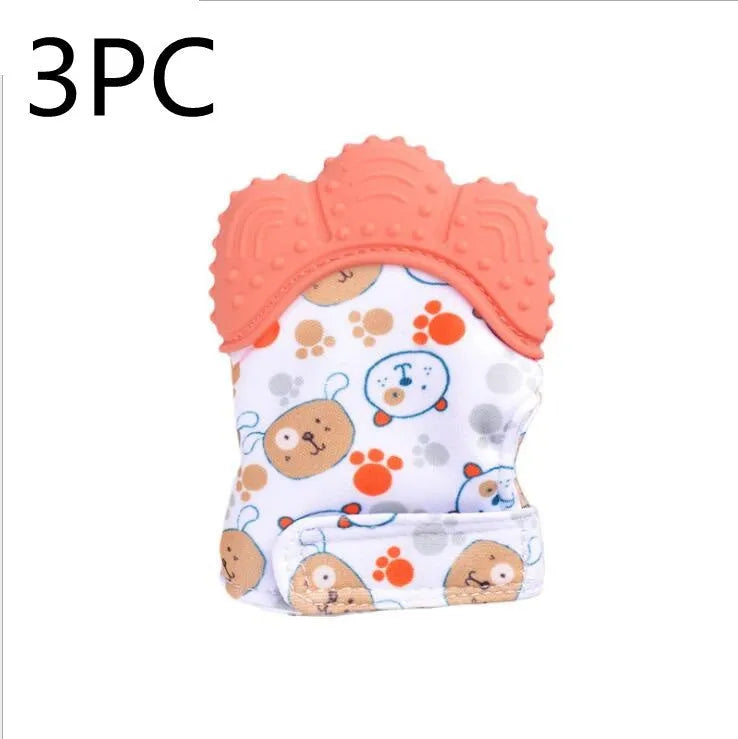 Guantes molares de silicona antimordeduras para dentición de bebé, juguetes con sonido para niños