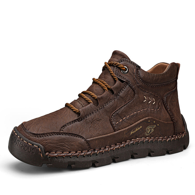 Fleece-lined Warm Mid-top Cotton-padded Shoes Soft Bottom Stitching Non-slip Men's Outdoor Leisure Shoes