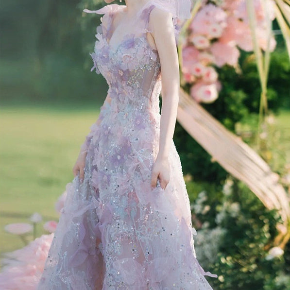 Vestido tostado de encaje estilo A para novia, boda, compromiso, noche