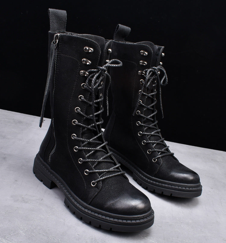 Botas Martin con punta redonda y tubo medio, botas de cuero, botas de vaquero para hombre
