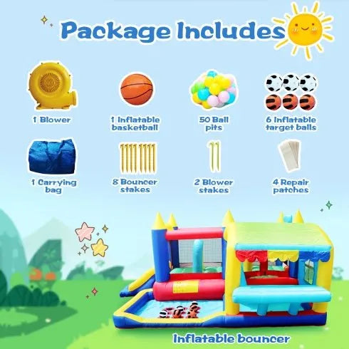 7 In 1 Inflatable Bounce House, Bouncy House With Ball Pit For Kids Indoor Outdoor Party Family Fun, Obstacles, Toddler Bouncy Castle With Ball Pit For Birthday Party Gifts - Enfance - Heureuse