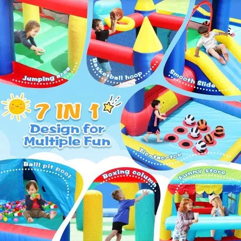 7 In 1 Inflatable Bounce House, Bouncy House With Ball Pit For Kids Indoor Outdoor Party Family Fun, Obstacles, Toddler Bouncy Castle With Ball Pit For Birthday Party Gifts - Enfance - Heureuse